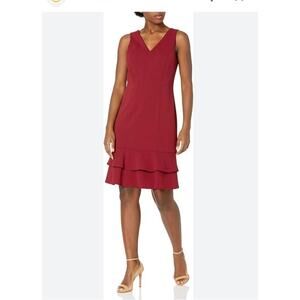 Nine West Double Ruffle Hem Career Women's Dress Knee-Length Red Sleeveless Sz 8